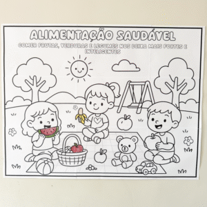 ðPAINEL PIQUENIQUE NO PARQUE/ Para Colorir - Alimentação Saudável